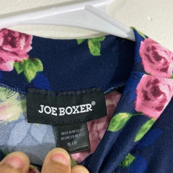 Joe Boxer Floral Shift Dress Womens Medium Navy Blue Good Mock Neck Keyhole Rose - Picture 2 of 7